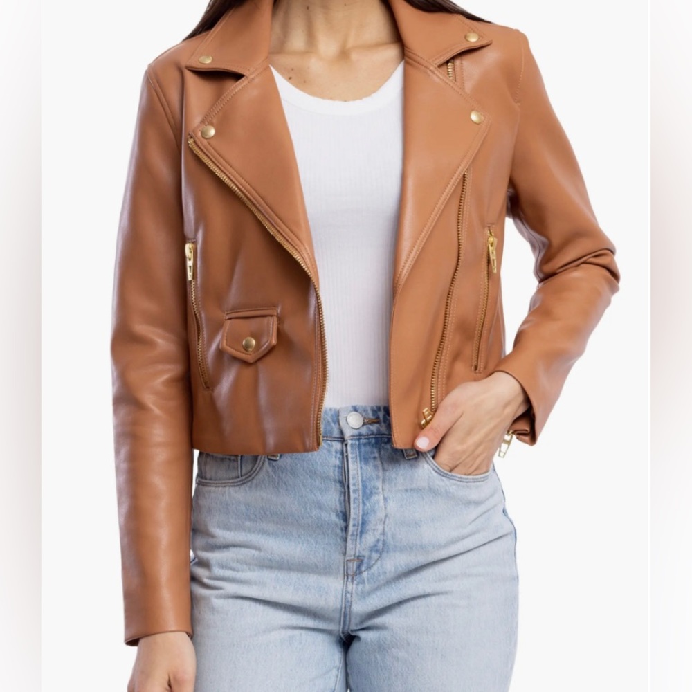 NWT Blank NYC Camel Faux Leather Moto Jacket
